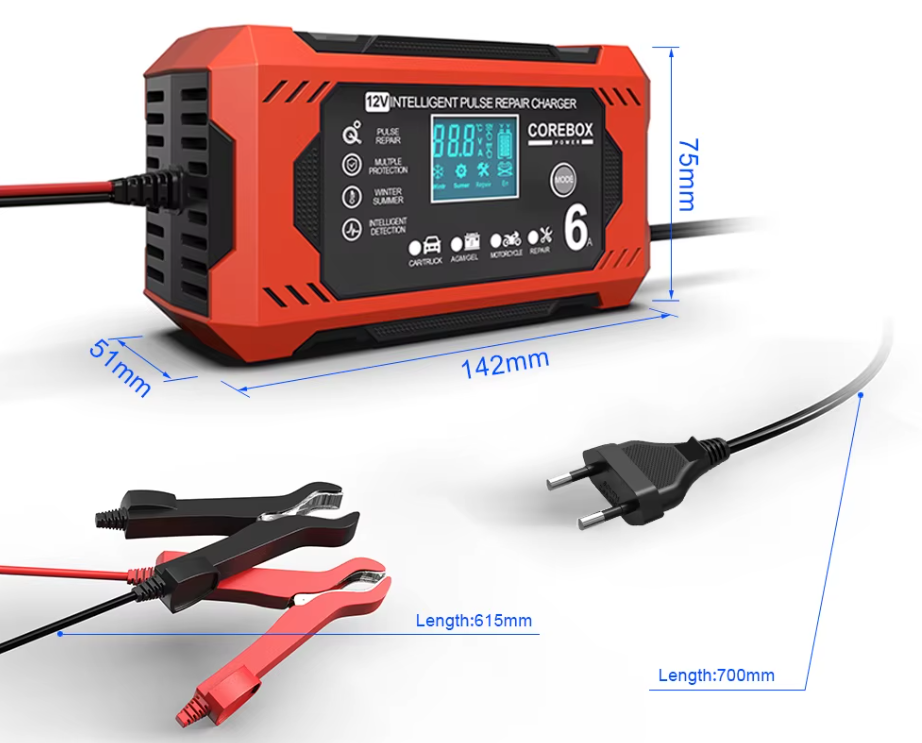 Зарядний Пристрій Для Автомобільного Акумулятора 12V 6A З Автоматичним Регулюванням Та Режимом Відновлення - 2