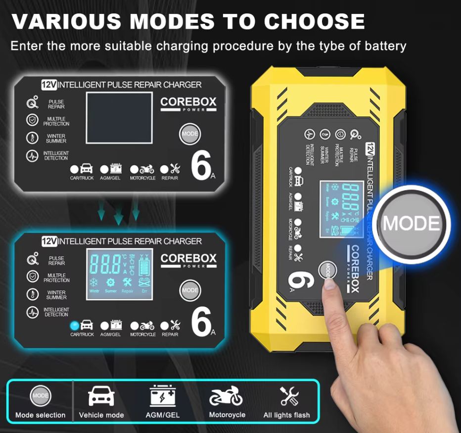 Імпульсний Зарядний Пристрій Для Автомобільного Акумулятора 12в 6А - 6