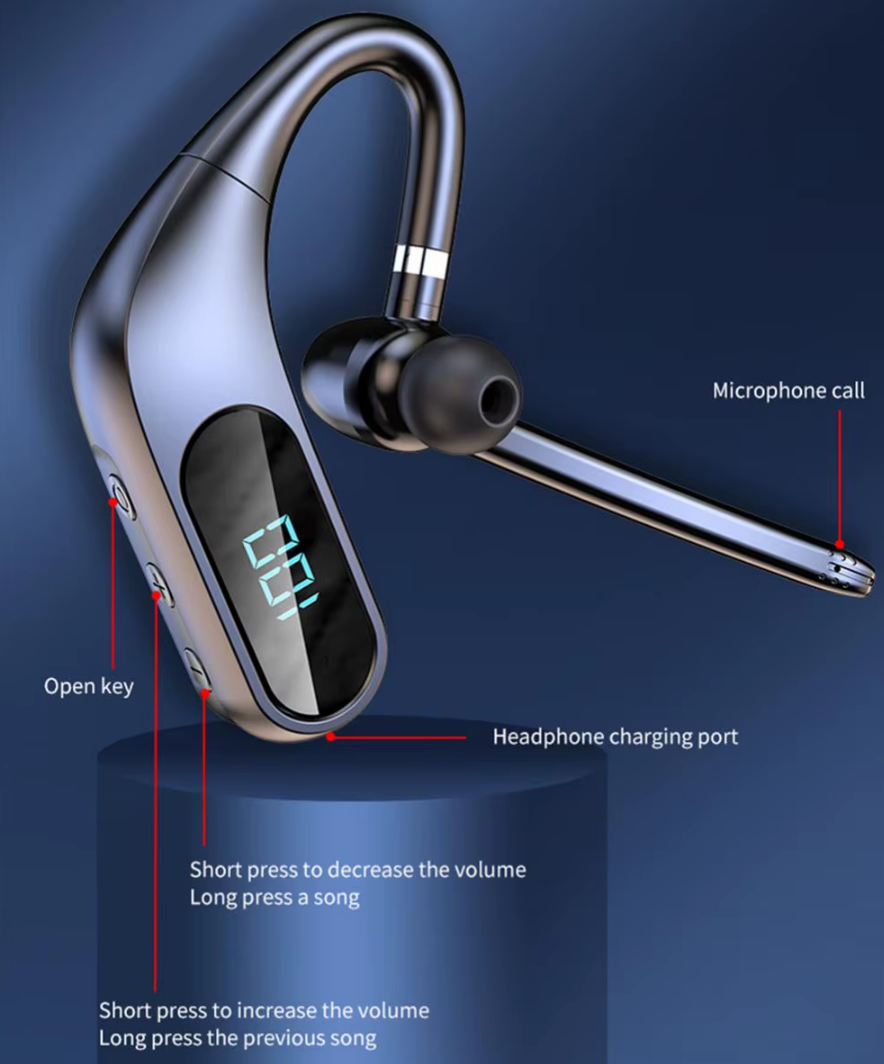 Bluetooth гарнітура KJ12 hands free бездротова з мікрофоном та дисплеєм - 6