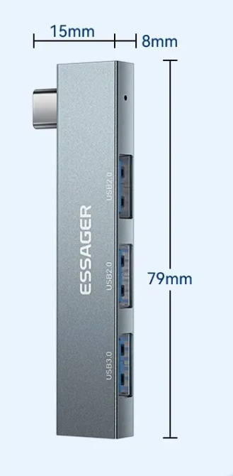 USB Хаб Essager Type-C На 3 USB-A 2.0/3.0 В Алюминиевом Корпусе - 3