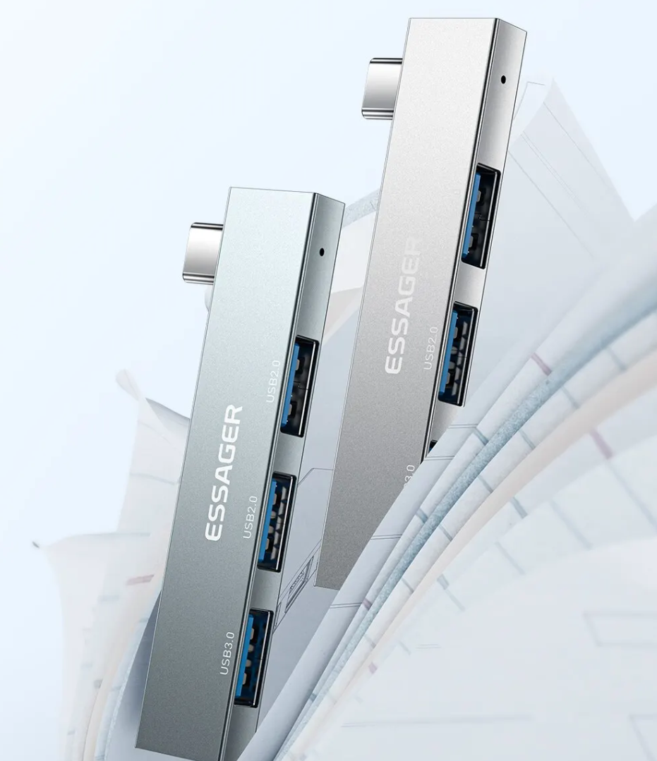 USB Хаб Essager Type-C На 3 USB-A 2.0/3.0 В Алюминиевом Корпусе - 2