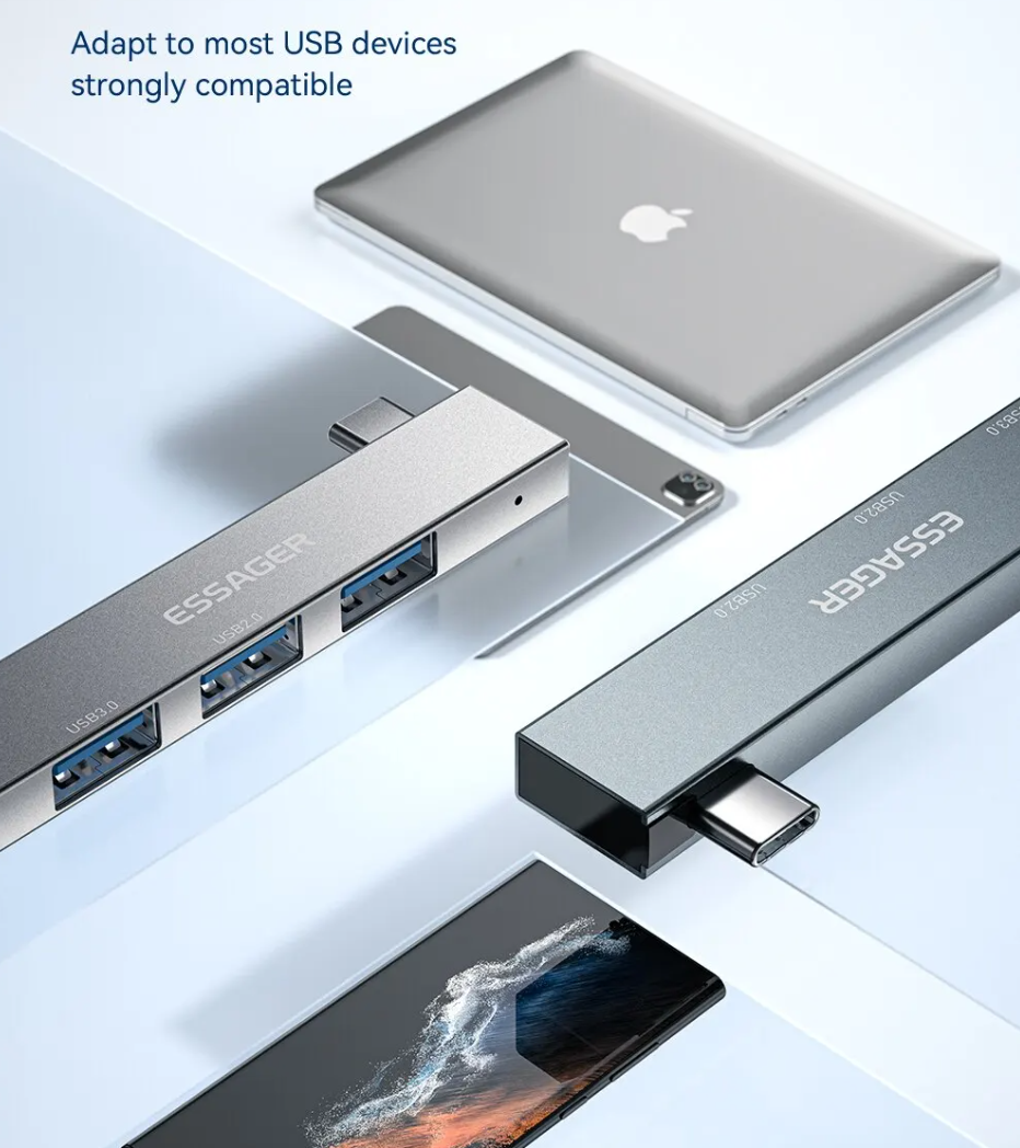 USB Хаб Essager Type-C На 3 USB-A 2.0/3.0 В Алюминиевом Корпусе - 7